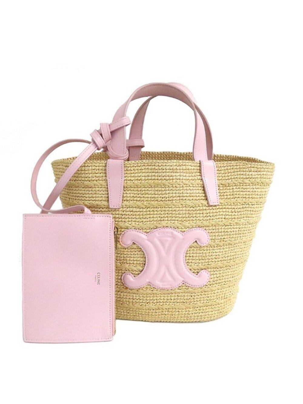 Celine Teen Supple Classic Panier Pink Beige Raffia Handbag